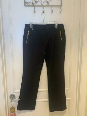 Anne Klein Black Pants Gold Hardware Zipper Pockets Size 10